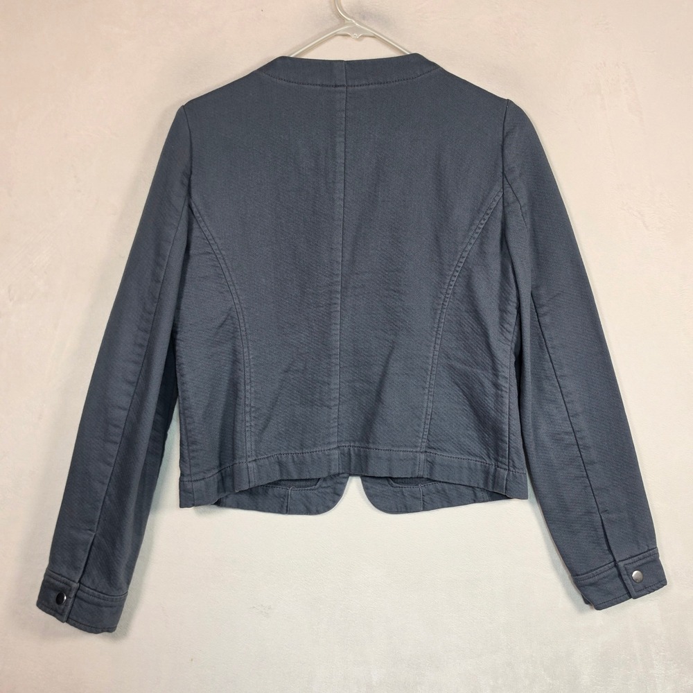 LOFT‎ Jacket Women's 2 Blue Gray Cotton Zip Front Utility Career Casual Cropped - Picture 7 of 13